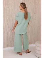 Komplet s náhrdelníkem halenka + kalhoty tmavá máta Komplet s náhrdelníkem halenka + kalhoty tmavá máta