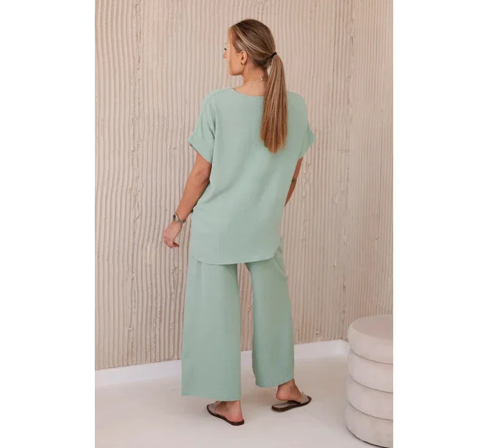 Komplet s náhrdelníkem halenka + kalhoty tmavá máta Komplet s náhrdelníkem halenka + kalhoty tmavá máta