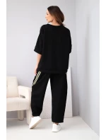 Dámský máslový komplet z viskózy mikina a kalhoty s lampasy černý
