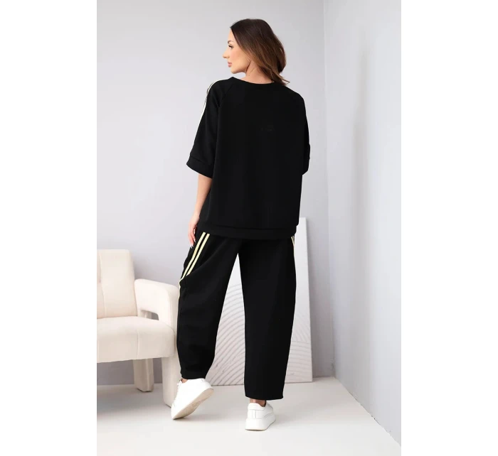 Dámský máslový komplet z viskózy mikina a kalhoty s lampasy černý