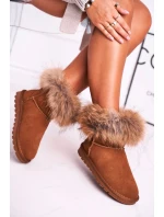 Damskie Skórzane Śniegowce Z Futerkiem Camel Alexa