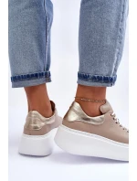 Damskie Buty Sportowe Skórzane na Platformie Beżowe Lemar 10150 Damskie Buty Sportowe Skórzane na Platformie Beżowe Lemar 10150