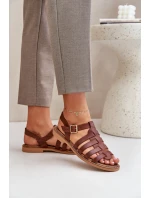 Skórzane Sandały Na Płaskim Obcasie Zazoo 3686 Brązowe Skórzane Sandały Na Płaskim Obcasie Zazoo 3686 Brązowe