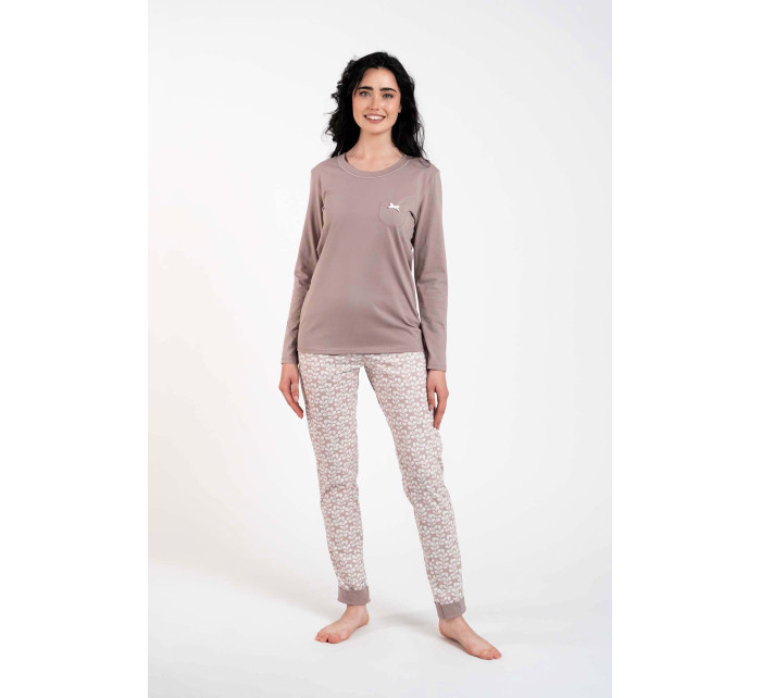 Dámske pyžamo Juliana, dlhý rukáv, dlhé nohavice - cappuccino/print