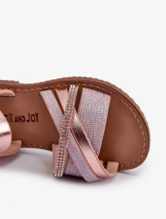 Detské lesklé sandále so suchým zipsom, ružové Delphina