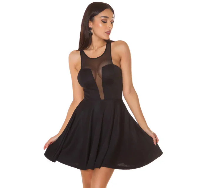 Dámske sexy mini šaty s priehľadným výstrihom 50226 Čierna - KouCla