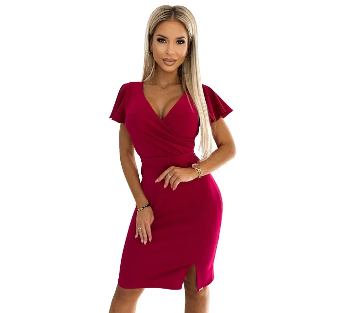 479-4 Šaty NINA s obálkovým výstrihom, rukávmi a opaskom - FUXY 479-4 Šaty NINA s obálkovým výstrihom, rukávmi a opaskom - FUXY