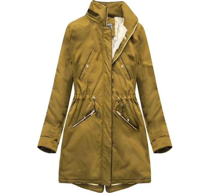 Žltá dámska zimná bunda s podšívkou z machovej kožušiny (b2623) Žltá dámska zimná bunda s podšívkou z machovej kožušiny (b2623)