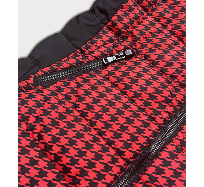 Čierno-červená dámska vzorovaná bunda (W716-1)