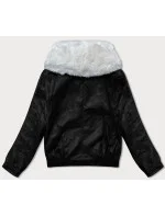 Kožená bunda s veľkým kožušinovým golierom Glakate black and white (LU98090#)