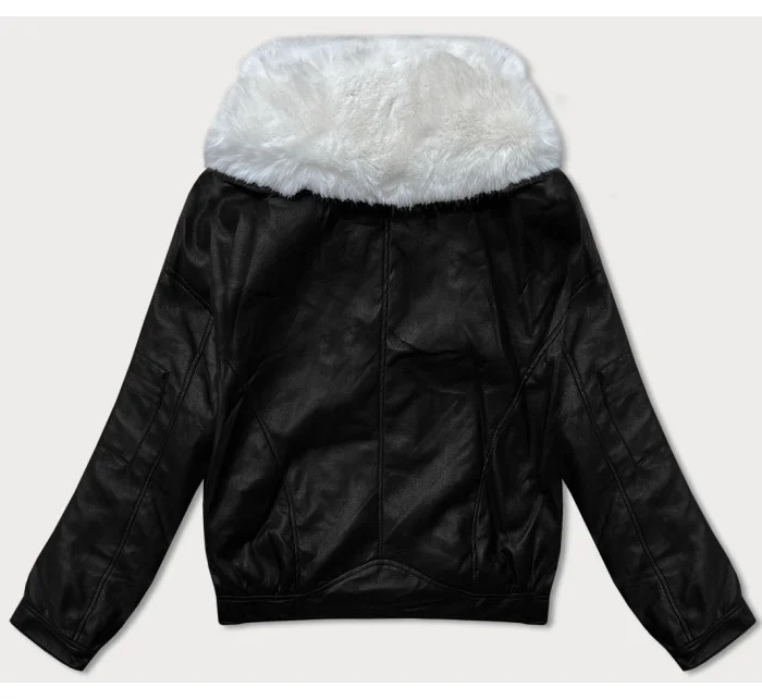 Kožená bunda s veľkým kožušinovým golierom Glakate black and white (LU98090#)