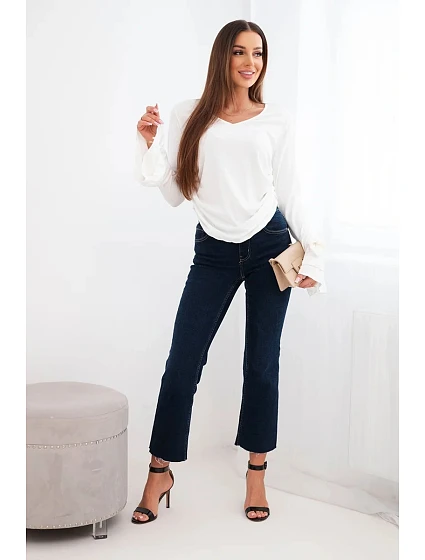 Dámská model 21938032 blůza s V výstřihem a volány na rukávech ecru - K-Fashion