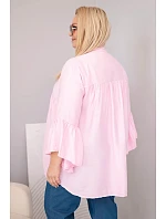 Plus veľkosť dámske viskózové blúzka s volánové rukávy a V-výstrih Candy ružová Plus veľkosť dámske viskózové blúzka s volánové rukávy a V-výstrih Candy ružová