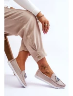 Damskie Skórzane Ażurowe Mokasyny Jasnoróżowe Lanzarot