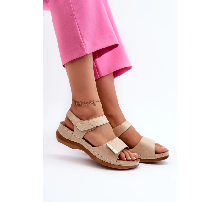 Pohodlné dámské sandály na suchý zip béžové model 21661112 - EVENTO