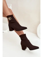 Botki Damskie Na Słupku Ze Złotym Detalem Zazoo 3128 Czekoladowe Botki Damskie Na Słupku Ze Złotym Detalem Zazoo 3128 Czekoladowe