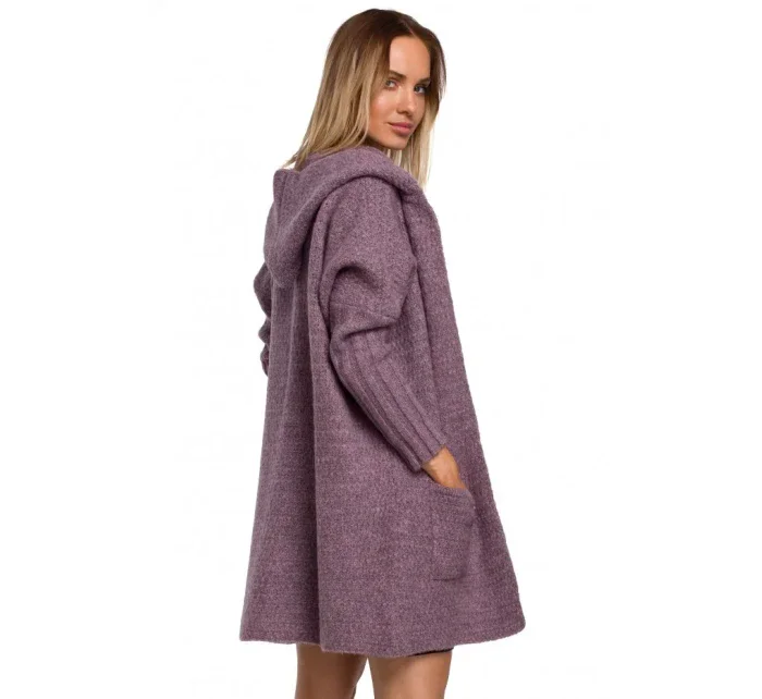 M556 Pletený sveter s kapucňou - vresová farba