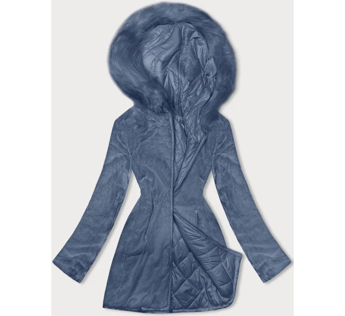 Svetlomodrá obojstranná dámska prešívaná bunda - kožuch (H-897-100)