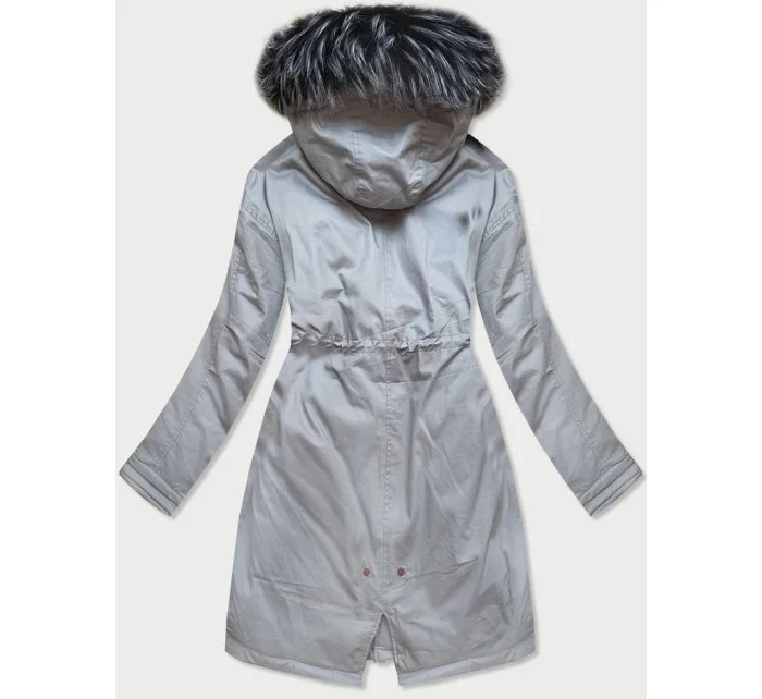 Dámska zimná bavlnená bunda s prírodným perím sivá (7085)