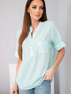 Dámská bavlněná košilová halenka s krátkým rukávem a model 22048813 mátová - K-Fashion