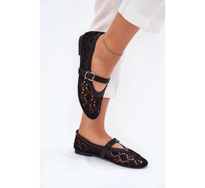 Ażurowe Baleriny Z Paskiem Czarne Orphali Ażurowe Baleriny Z Paskiem Czarne Orphali