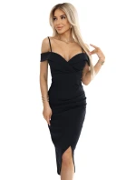 Midi šaty s odhalenými rameny a výstřihem černé model 21486676 - numoco basic
