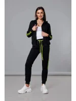 Dámska tepláková súprava s pruhmi čierno-limetková (KK0057)