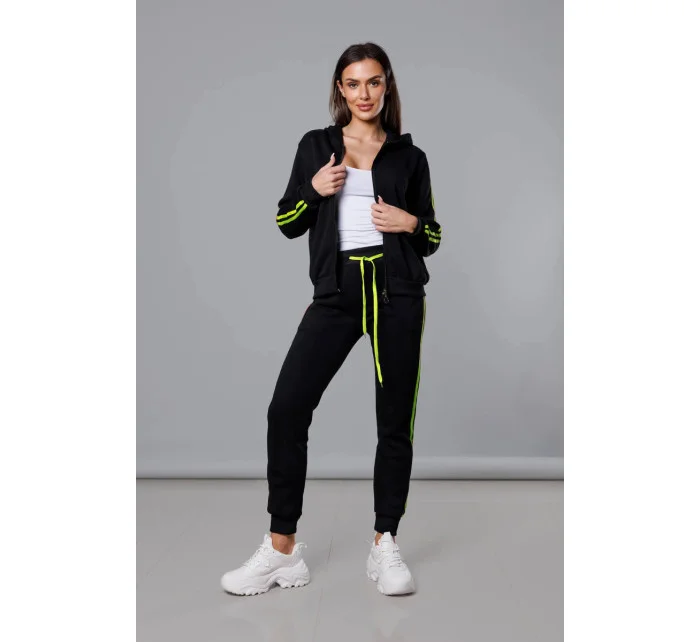 Dámska tepláková súprava s pruhmi čierno-limetková (KK0057)