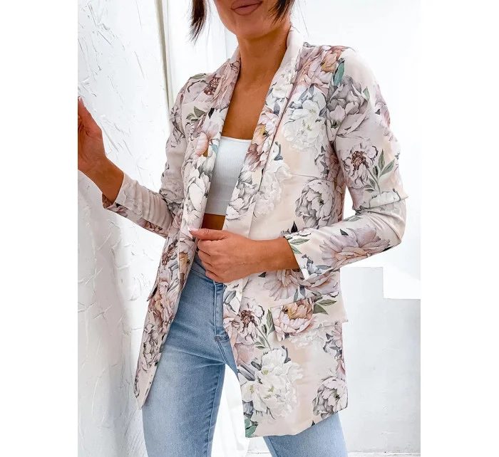 Béžové dámské sako s podšívkou model 20070247 - Moon