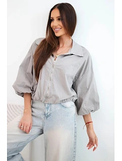 Dámska bavlnená bunda typu bomber na zips, farba fango zelená
