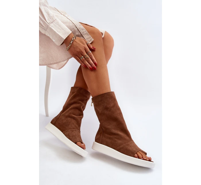 Hnědé Dámské Sandály Zamszové Svrchní model 21652349 - Zazoo Hnědé Dámské Sandály Zamszové Svrchní model 21652349 - Zazoo