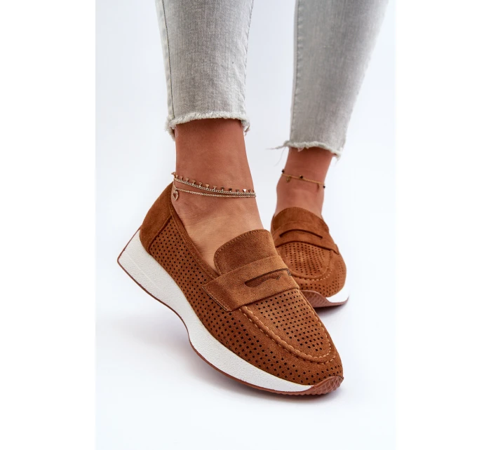 Mokasyny Damskie Na Platformie Eko Zamszowe Camel Inesqua