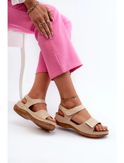 Pohodlné dámské sandály na suchý zip béžové model 21661112 - EVENTO