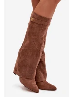 Kozačky Eko semišové podpatek sloupek na zip vyhřívané vytočená lýtka tmavě béžové Evyra Kozačky Eko semišové podpatek sloupek na zip vyhřívané vytočená lýtka tmavě béžové Evyra