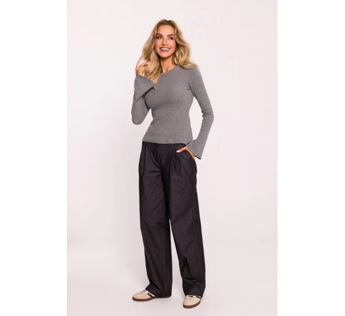 M806 Rebrovaný top s dlhými rukávmi - sivý melír M806 Rebrovaný top s dlhými rukávmi - sivý melír