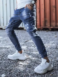 Modré pánske nohavice FashionStreet UX3285