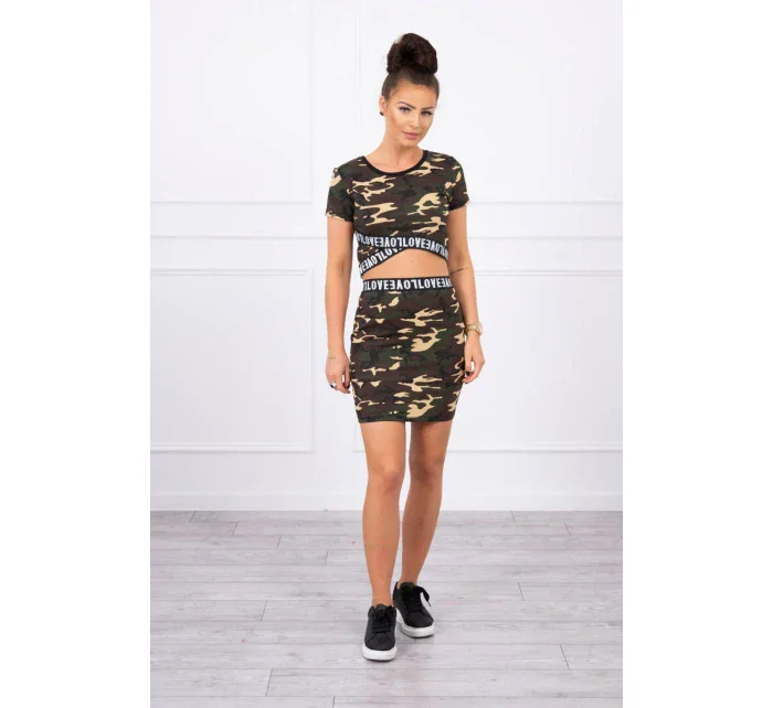 Súprava blúzky so sukňou moro khaki+hnedá