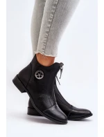 Damskie Botki Na Płaskim Obcasie Z Zamkiem Czarne Loratie Damskie Botki Na Płaskim Obcasie Z Zamkiem Czarne Loratie