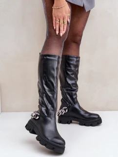 Kozaki Na Płaskim Obcasie Z Łańcuchem Czarne Nauricette