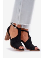 Sandały Na Słupku Z Eko Zamszu Czarne Lanadriena