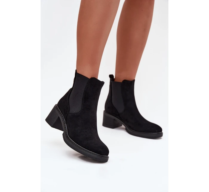 Botki Sztyblety Damskie Na Klocku Czarne Luvina