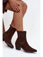 Semišové dámské boty na podpatku zateplené hnědé model 21747763 - Boto