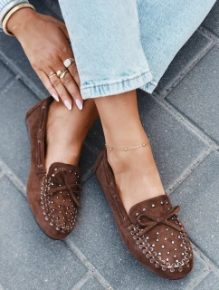 Dámské zdobené mokasíny z eko semiše model 21834478 – hnědé - Kesi