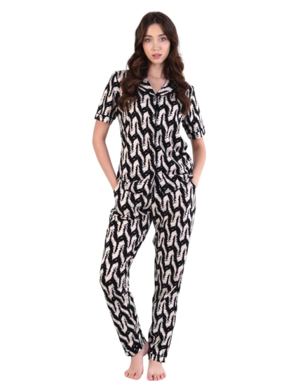 Dámske pyžamo 180/155 čiernobéžové - Karol Dámske pyžamo 180/155 čiernobéžové - Karol