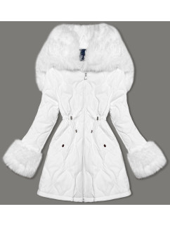 Biela dámska prešívaná zimná bunda s kožušinovou podšívkou Ann Gissy (AG1-3091)