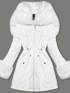 Biela dámska prešívaná zimná bunda s kožušinovou podšívkou Ann Gissy (AG1-3091)