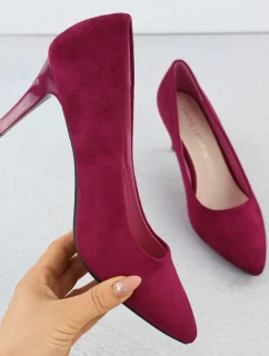 Dámske semišové lodičky na podpätku vo fuchsiovej farbe Sergio Leone 1336