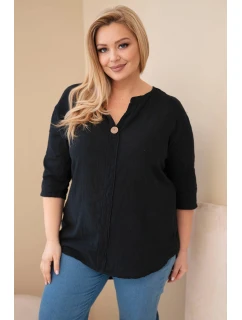 Dámská bavlněná halenka Plus Size s výstřihem na knoflíky černá