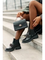 Kožené Lakované Botky S Dekorací Nazouvací Zateplené Černé model 21675534 - EVENTO