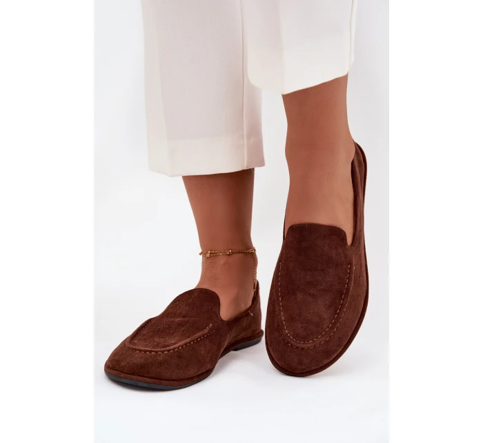 Dámské mokasíny z eko semiše rovné hnědé model 21710877 - Boto